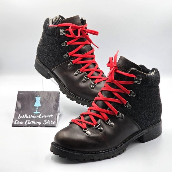 Woolrich Rockies Women's Brown Leather Dark Gray Wool Hiking Boots Sz 9.5 2908 - Picture 14 of 16